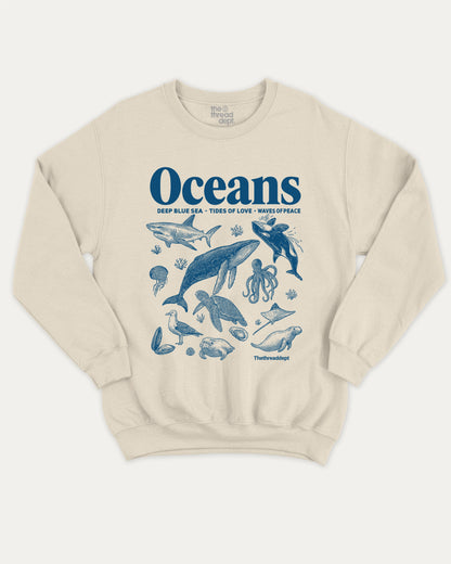 Retro Oceans pullover sweatshirt, perfect gifts. A must-have 90s vintage pullover, comfy cold-weather wear, bold casual look. Natural sweater