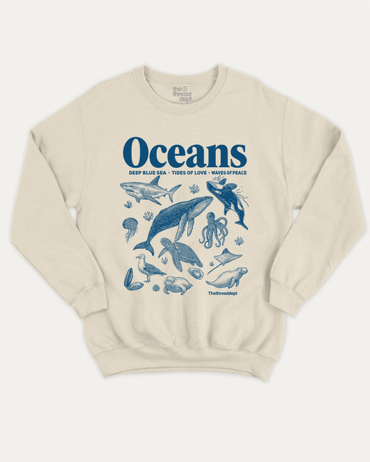 Retro Oceans pullover sweatshirt, perfect gifts. A must-have 90s vintage pullover, comfy cold-weather wear, bold casual look. Natural sweater