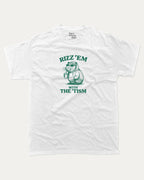 Rizz Em With The Tism graphic tee with funny capybara graphic, funny and trendy graphic. Perfect for adults and gift-giving. White shirt.