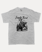Safety Third graphic tee with bold and humorous print, Funny Masculine Graphic Tee, Cowboy T shirt, Tough Cowboy Graphic T shirt, funny and trendy graphic. Perfect for adults and gift-giving. Heather Grey shirt.