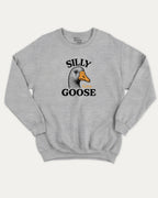 Silly Fucking Goose graphic sweatshirt with bold and humorous print, warm and cozy graphic for everyday wear. Funny Animal Graphic Sweatshirt, Funny Goose Graphic Pull Over,  Perfect for adults and gift-giving. Heather Grey pullover.