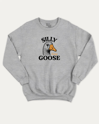 Silly Fucking Goose graphic sweatshirt with bold and humorous print, warm and cozy graphic for everyday wear. Funny Animal Graphic Sweatshirt, Funny Goose Graphic Pull Over,  Perfect for adults and gift-giving. Heather Grey pullover.