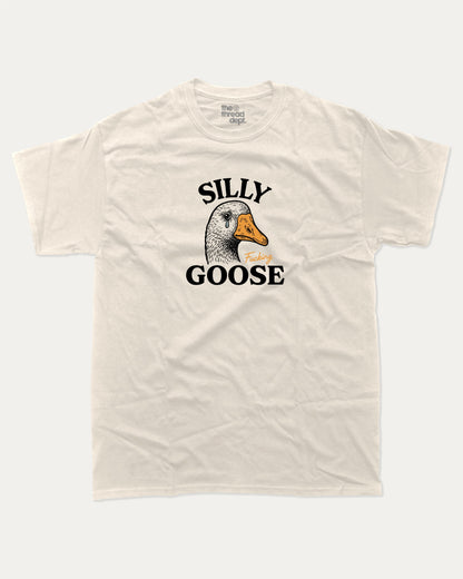 Silly Fucking Goose graphic tee with bold and humorous print, funny and trendy graphic. Funny Animal Graphic T shirt, Funny Goose T shirt,  Perfect for adults and gift-giving. Cream shirt.