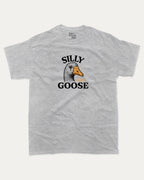 Silly Fucking Goose graphic tee with bold and humorous print, funny and trendy graphic. Funny Animal Graphic T shirt, Funny Goose T shirt,  Perfect for adults and gift-giving. Heather Grey shirt.
