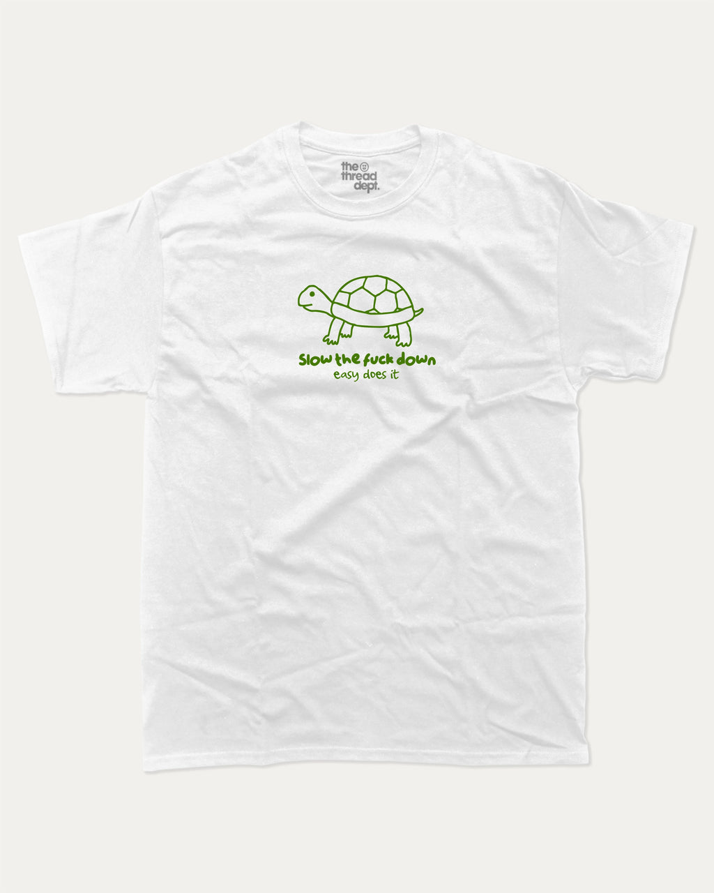 Slow the Fuck Down graphic tee with bold and humorous print, funny and trendy  graphic. T shirt for Animal Lover, Funny Turtle T shirt, Funny Animal Graphic T shirt,  Perfect for adults and gift-giving. White shirt.