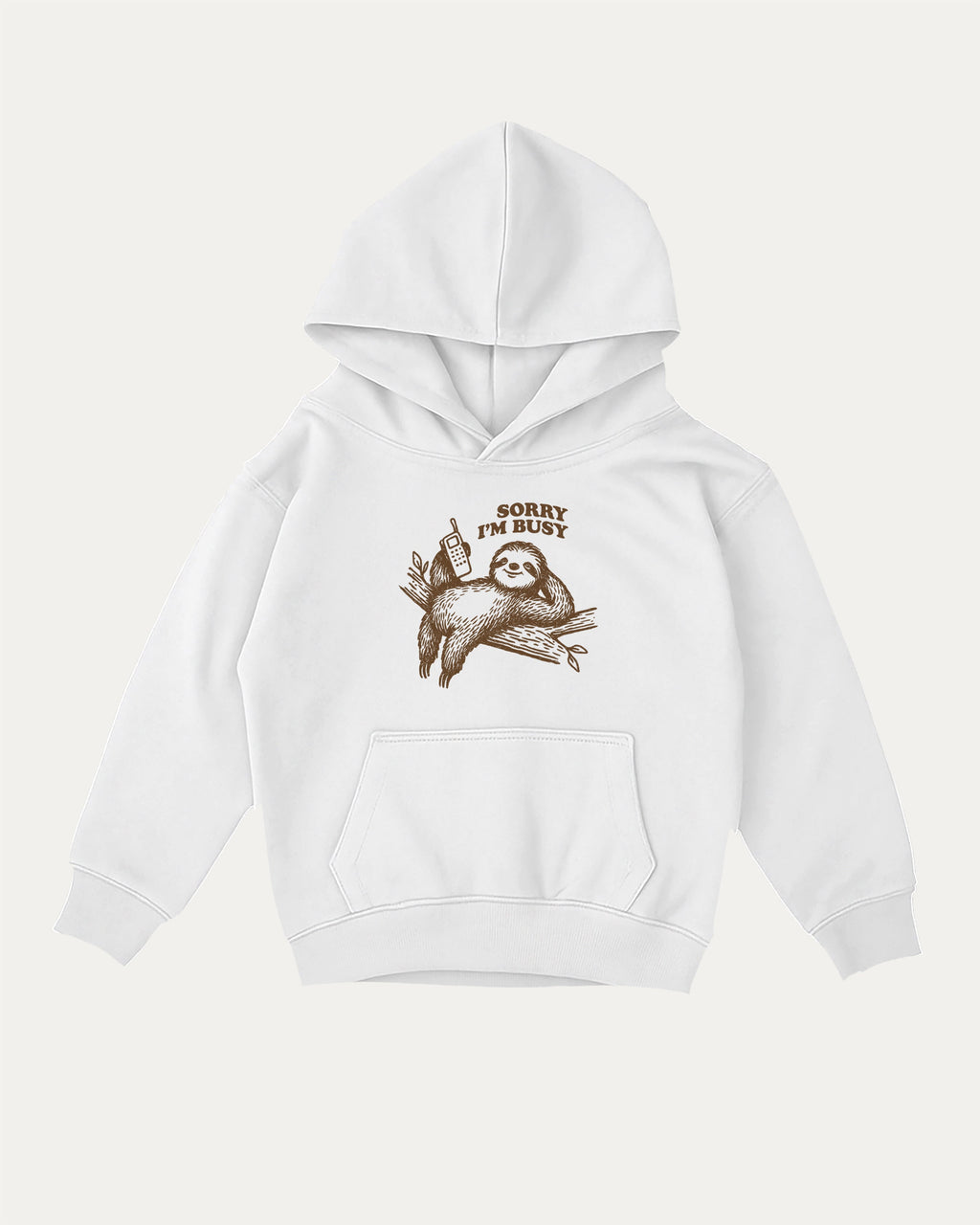 Sorry I'm Busy kids graphic hoodie with cozy fit and fun design, perfect for school, play, and gifting. White kids sweater.