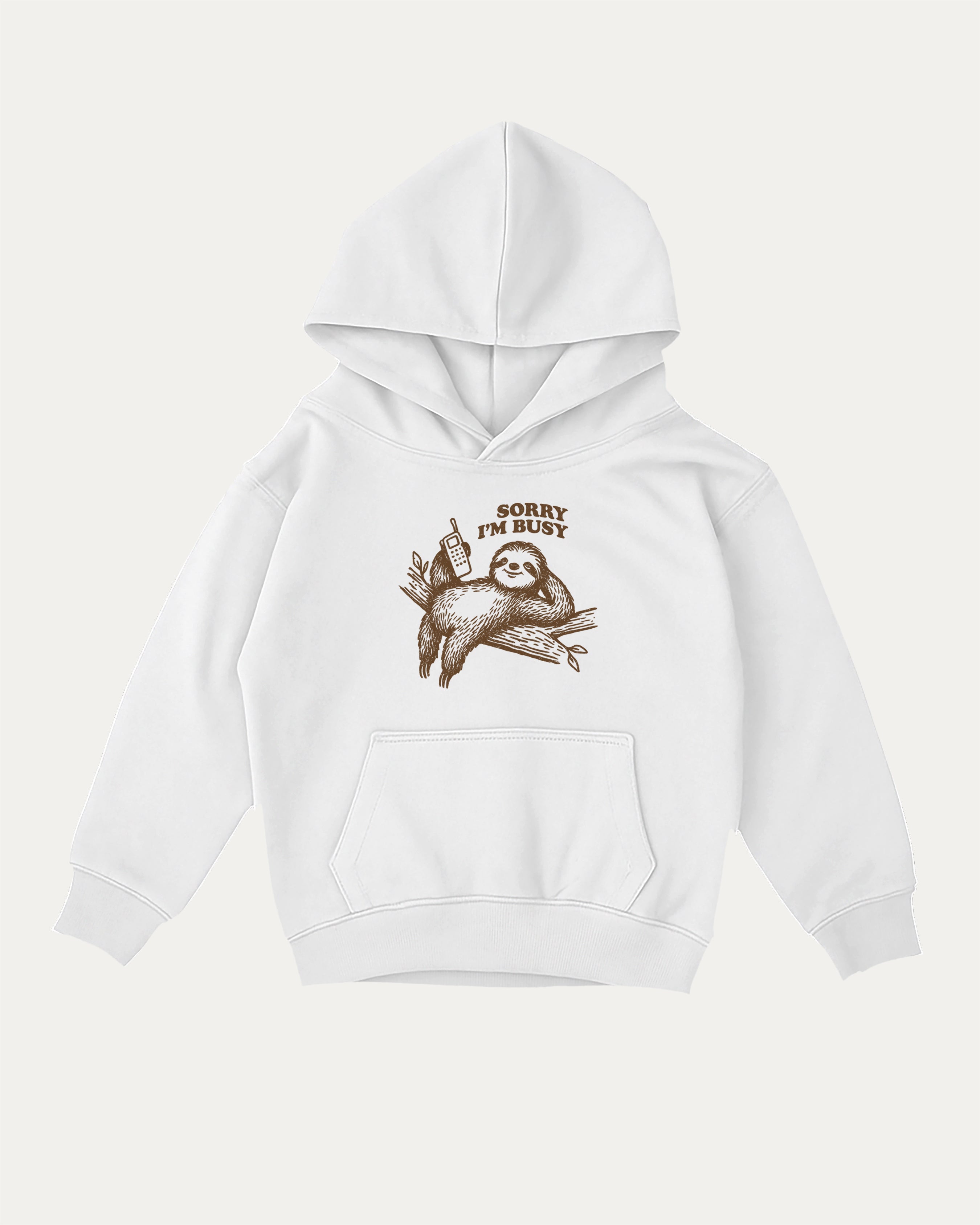 Sorry I'm Busy kids graphic hoodie with cozy fit and fun design, perfect for school, play, and gifting. White kids sweater.