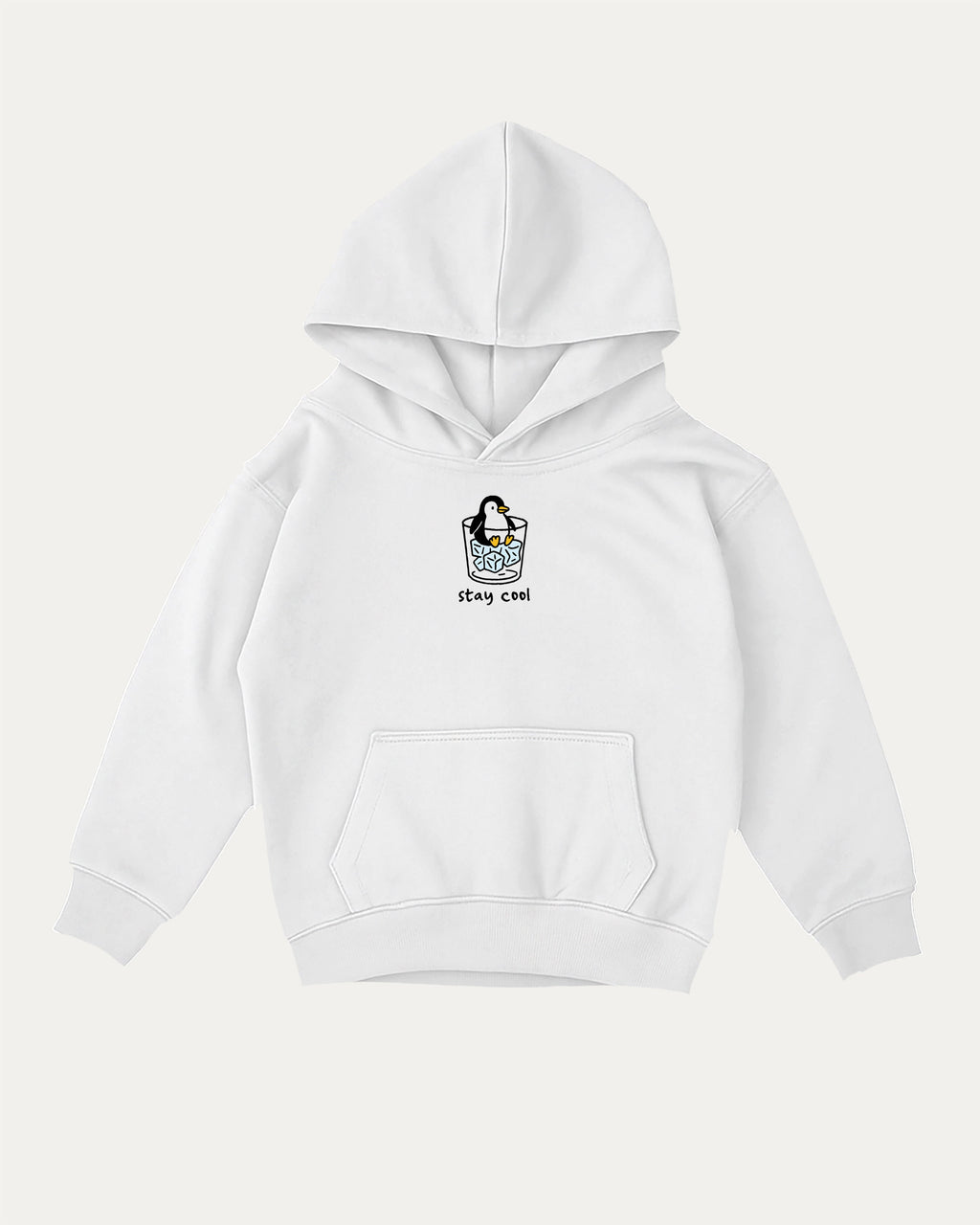Stay Cool kids graphic hoodie with cozy fit and fun design, perfect for school, play, and gifting. White kids sweater.