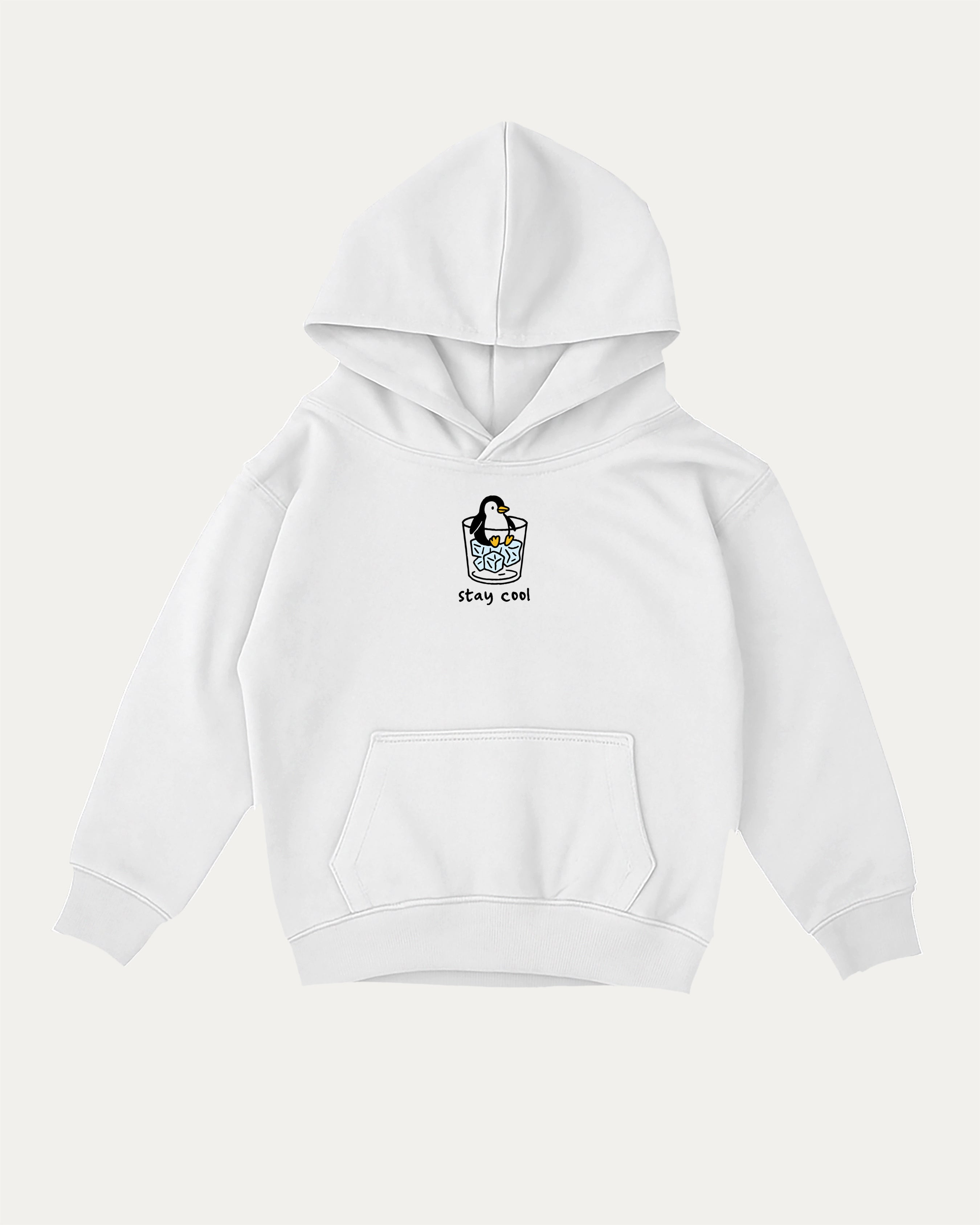 Stay Cool kids graphic hoodie with cozy fit and fun design, perfect for school, play, and gifting. White kids sweater.