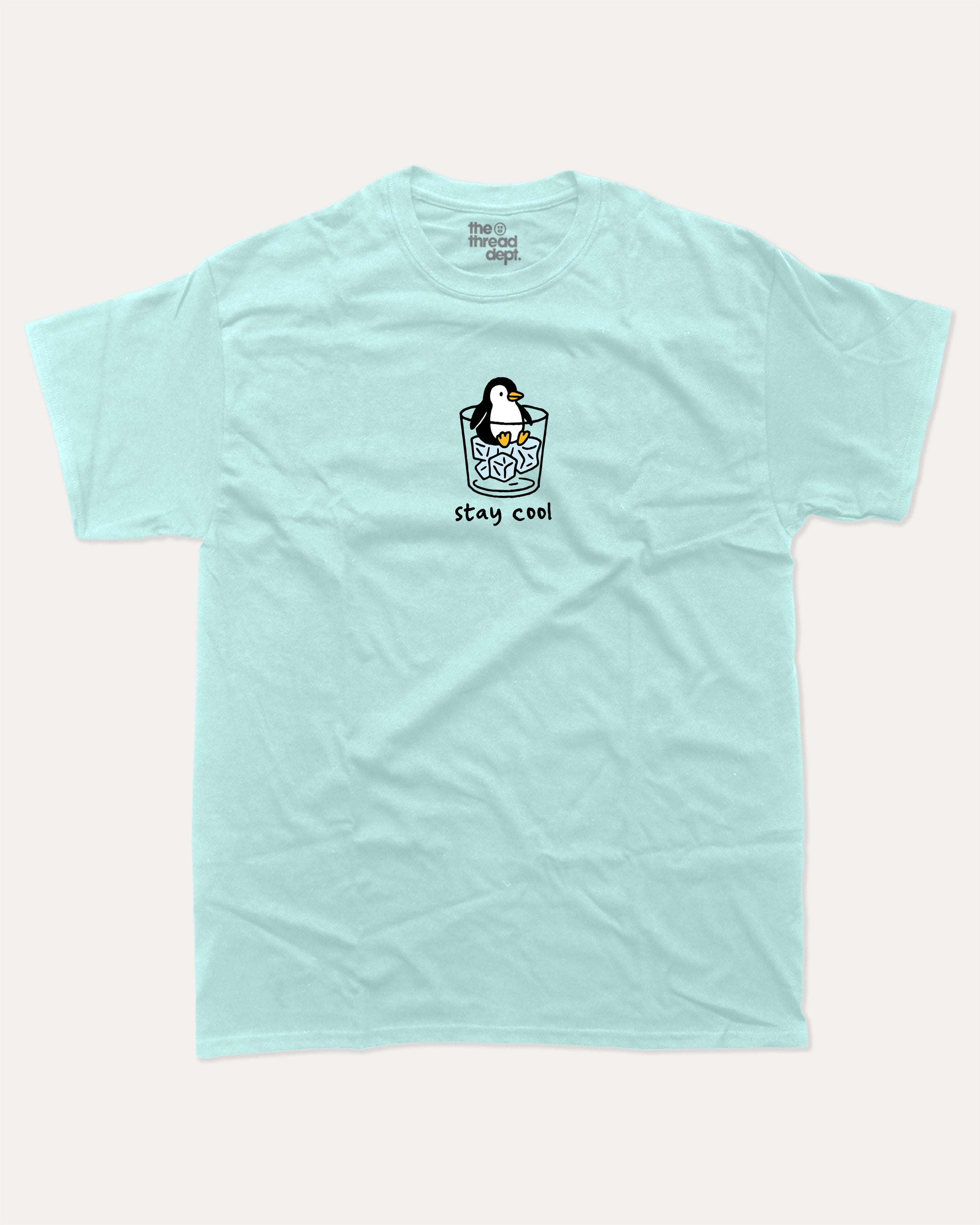 Stay Cool graphic tee with bold and humorous print, Cute Funny Animal T shirt, Pun Animal Graphic Tee, funny and trendy graphic. Perfect for adults and gift-giving. Celadon shirt.