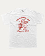 Strawberry Jams graphic tee with bold and humorous print, funny and trendy Animal Lover Graphic T shirt, Cat Lover Tee, Retro Animal Graphic T shirt, Retro Cat Graphic T shirt, Perfect for adults and gift-giving. White shirt.
