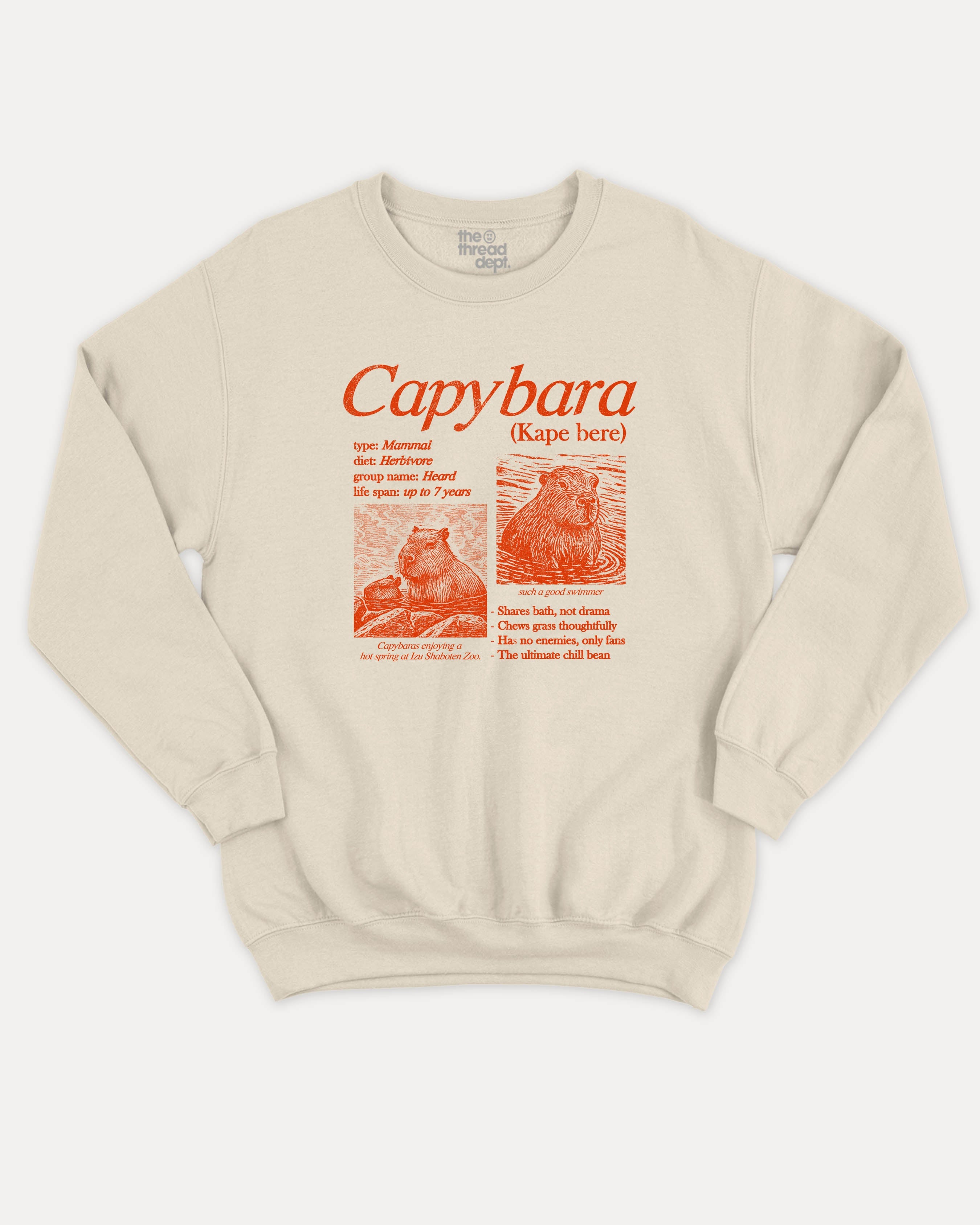 Vintage Capybara graphic sweatshirt with bold and humorous print, Funny Animal Graphic T shirt, Perfect Gift for Capybara Lovers, Cute Animal Graphic Tee, warm and cozy graphic for everyday wear. Perfect for adults and gift-giving. Natural pullover.