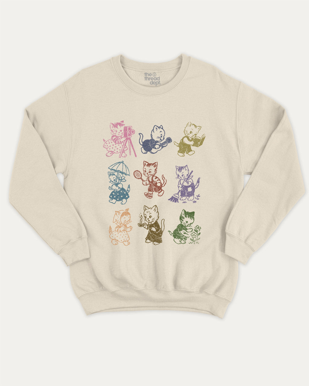 Vintage Cats graphic sweatshirt with bold and humorous print, Perfect Gift for Cat Lovers, Cat Graphic T shirt, Animal Vintage Inspired Graphic T shirt, warm and cozy graphic for everyday wear. Perfect for adults and gift-giving. Natural pullover.