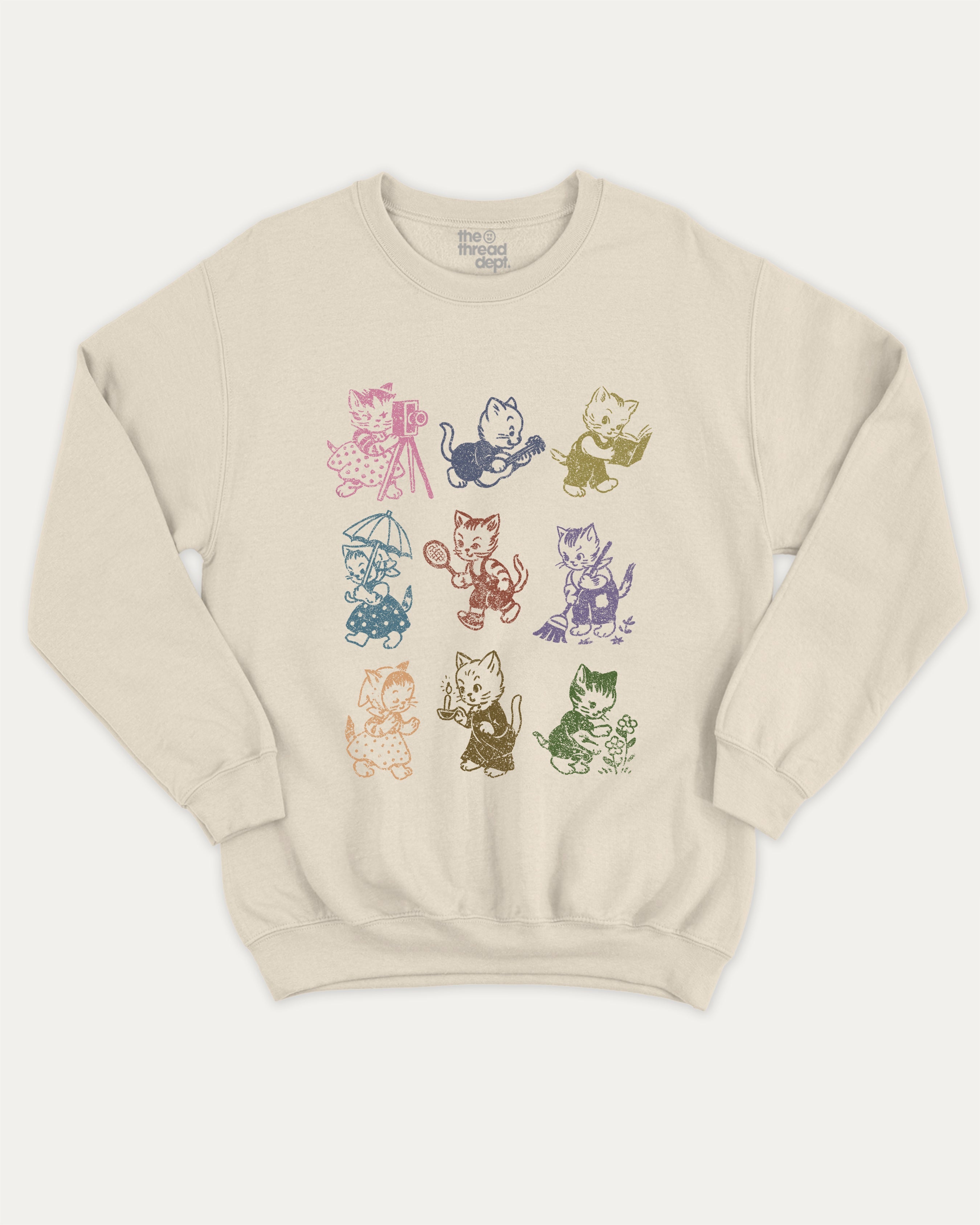 Vintage Cats graphic sweatshirt with bold and humorous print, Perfect Gift for Cat Lovers, Cat Graphic T shirt, Animal Vintage Inspired Graphic T shirt, warm and cozy graphic for everyday wear. Perfect for adults and gift-giving. Natural pullover.