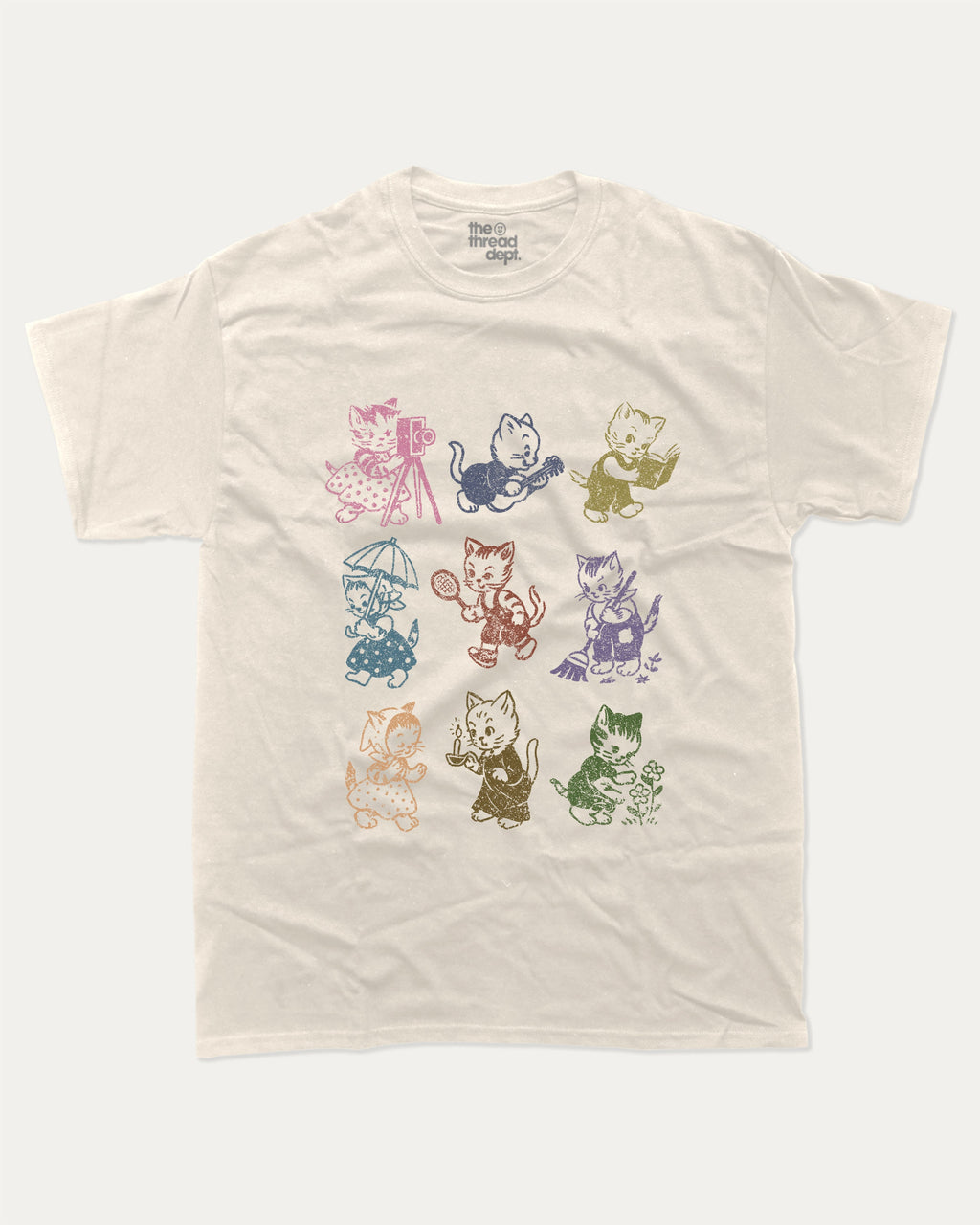 Vintage Cats graphic tee with bold and humorous print, Perfect Gift for Cat Lovers, Cat Graphic T shirt, Animal Vintage Inspired Graphic T shirt, funny and trendy graphic. Perfect for adults and gift-giving. Cream shirt.