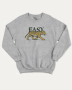Vintage Easy Tiger graphic pullover with running tiger print, funny and vintage graphic for everyday wear. Perfect funny gifts for friends. Heather Grey pullover.