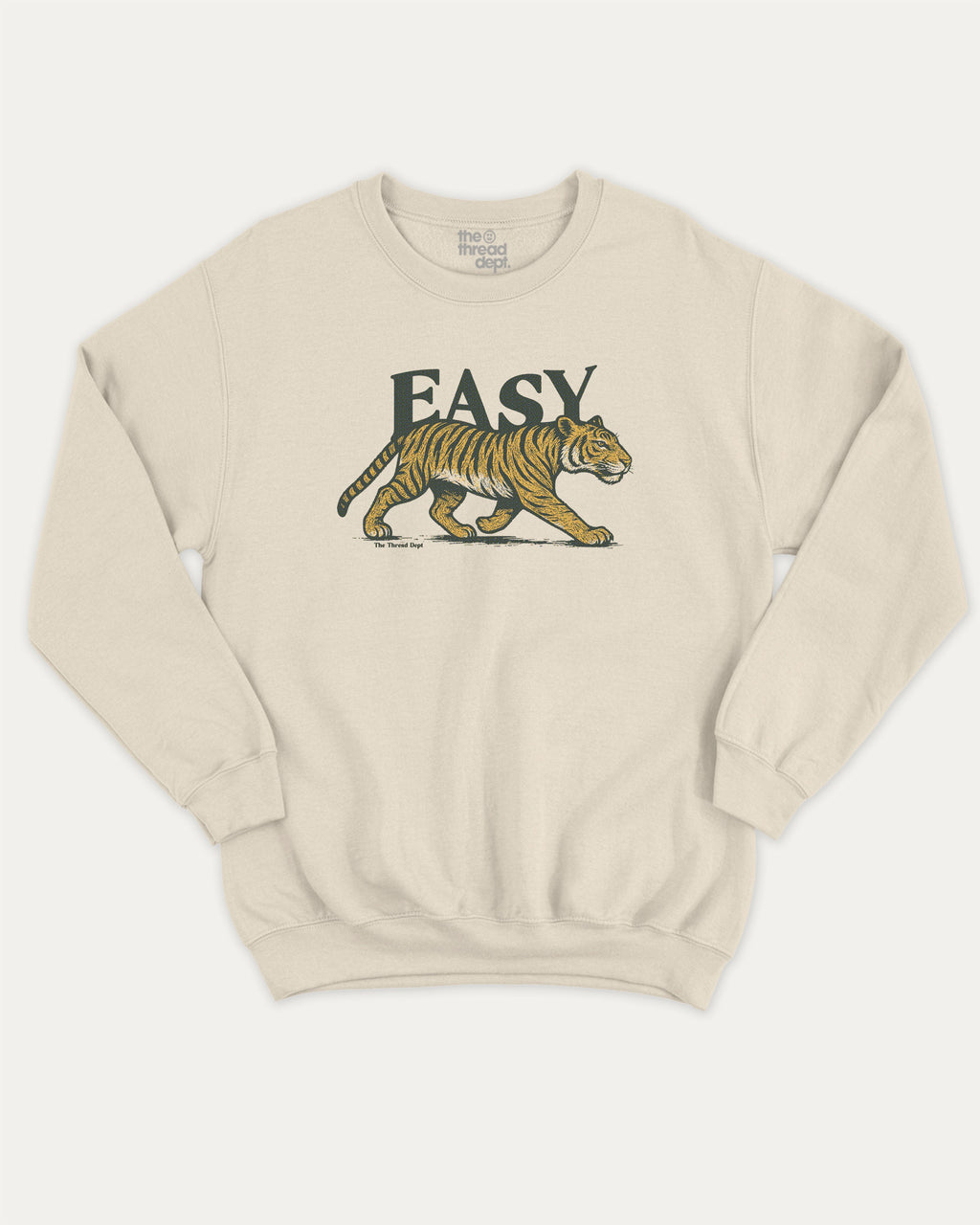 Vintage Easy Tiger graphic pullover with running tiger print, funny and vintage graphic for everyday wear. Perfect funny gifts for friends. Natural pullover.