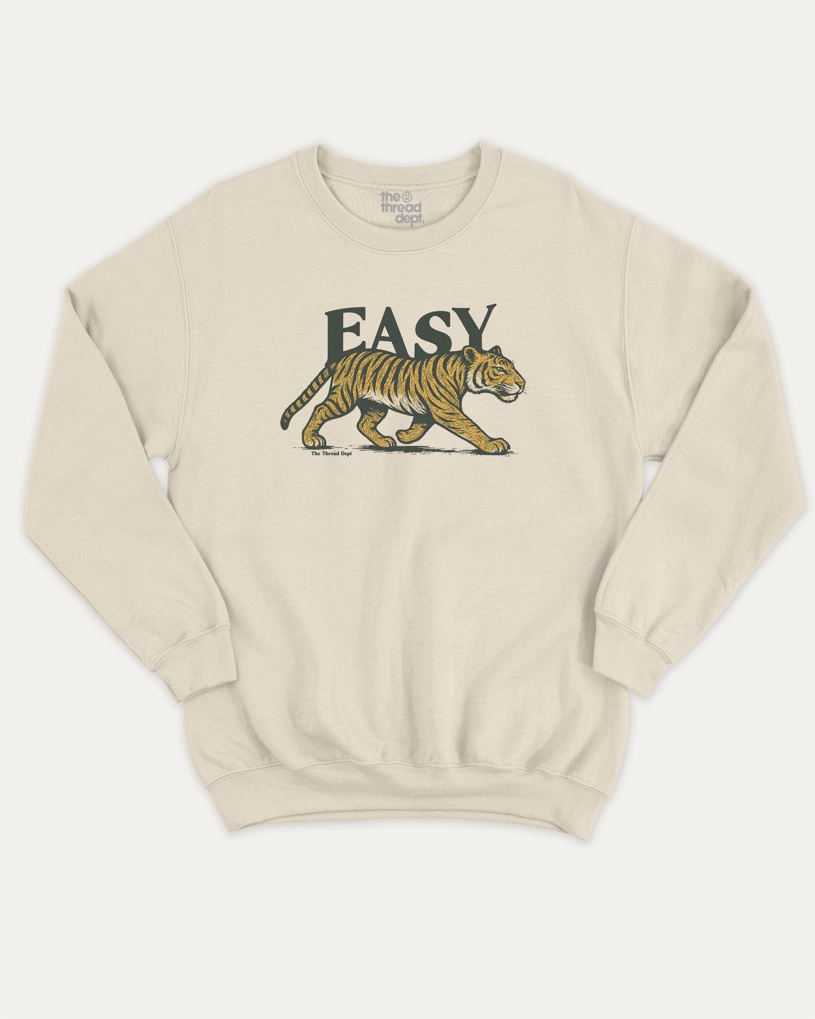 Vintage Easy Tiger graphic pullover with running tiger print, funny and vintage graphic for everyday wear. Perfect funny gifts for friends. Natural pullover.