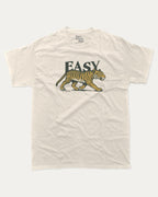Vintage Easy Tiger graphic t-shirt with running tiger print, funny and trendy graphic. Perfect funny gifts for friends. Cream shirt.