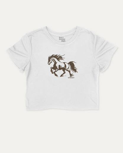 Vintage Pixel Horse cute and trendy crop tee with nostalgic graphic, perfect for friends. A must-have cropped Retro horse shirt, ideal for daily outfits and casual days. White crop tee