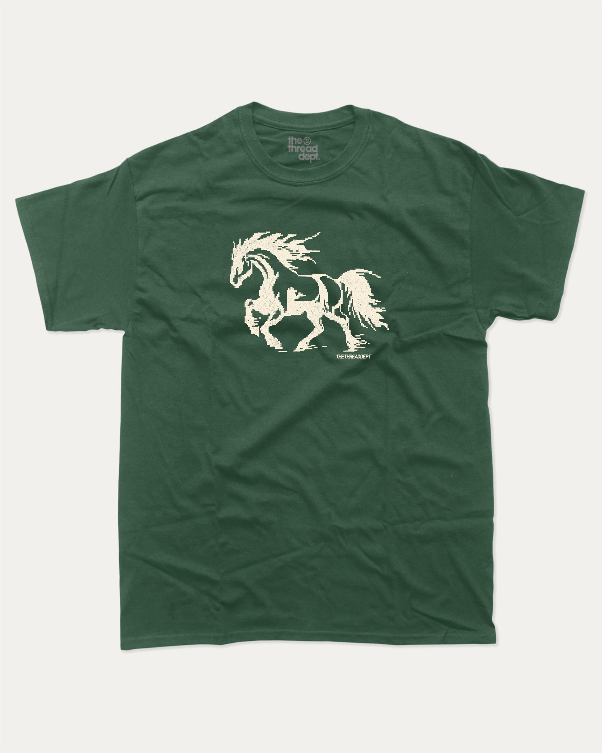 Vintage Pixel Horse graphic t-shirt, Funny teenager gifts. Retro horse graphic tee, trending meme shirt, unique gift idea. Forest.