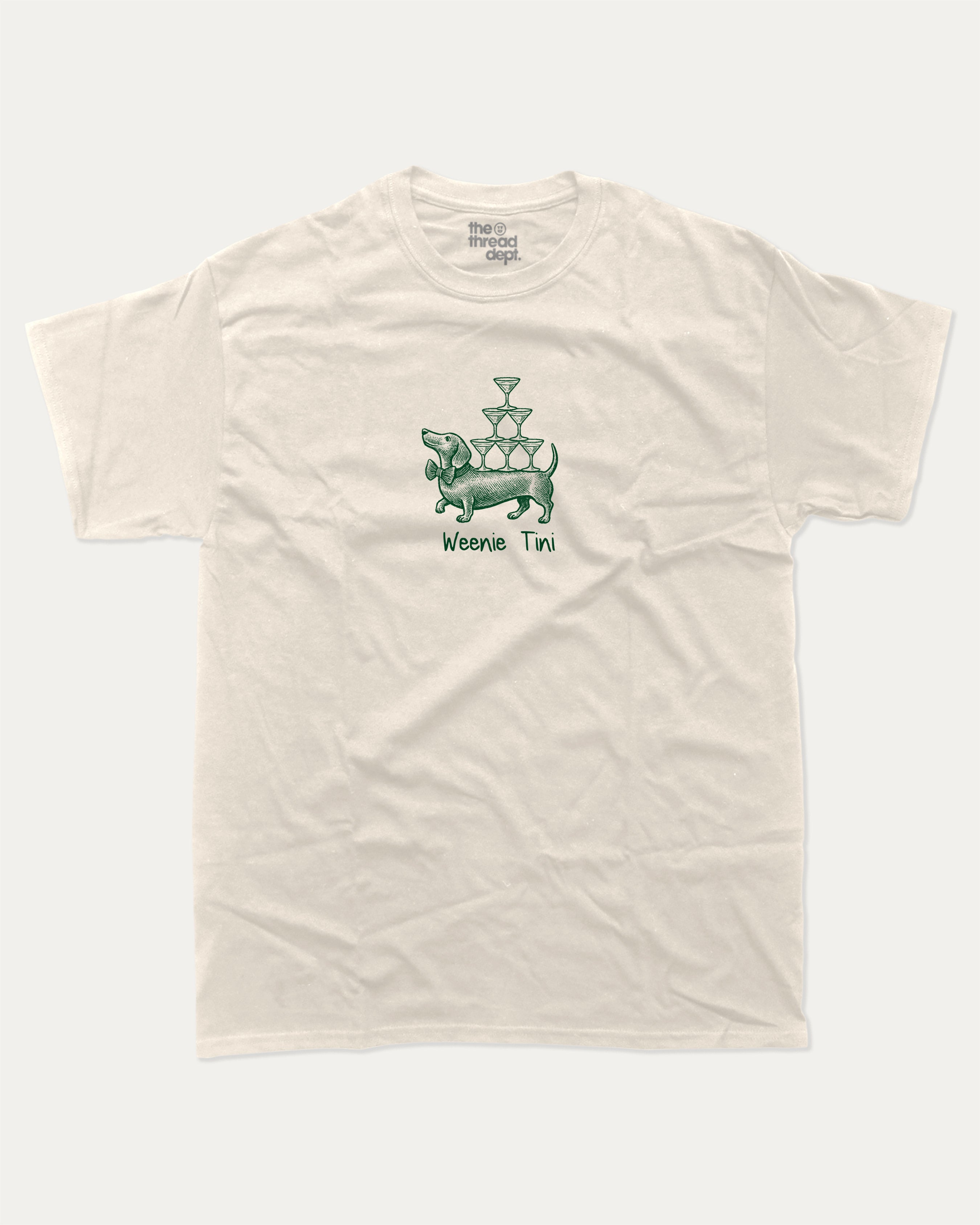 Weenie Tini graphic t-shirt, Cute Dog Graphic T shirt, Docs Hund T shirt, Wiener Dog T shirt, Dog lover T shirt,. A must-have funny tee, trending meme shirt, unique gift idea. Cream.