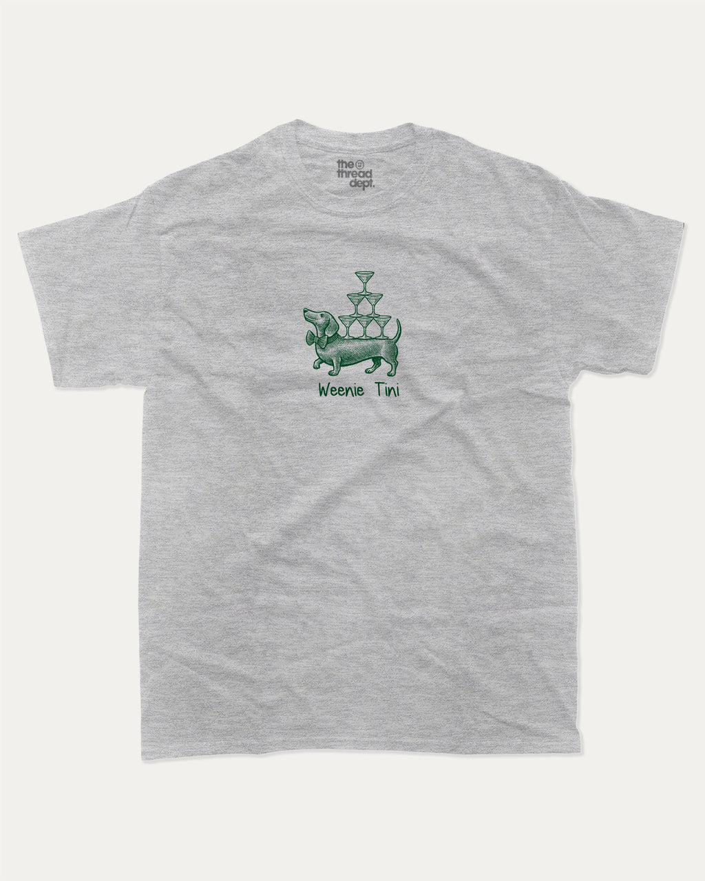 Weenie Tini graphic t-shirt, Cute Dog Graphic T shirt, Docs Hund T shirt, Wiener Dog T shirt, Dog lover T shirt,. A must-have funny tee, trending meme shirt, unique gift idea. Heather Grey.