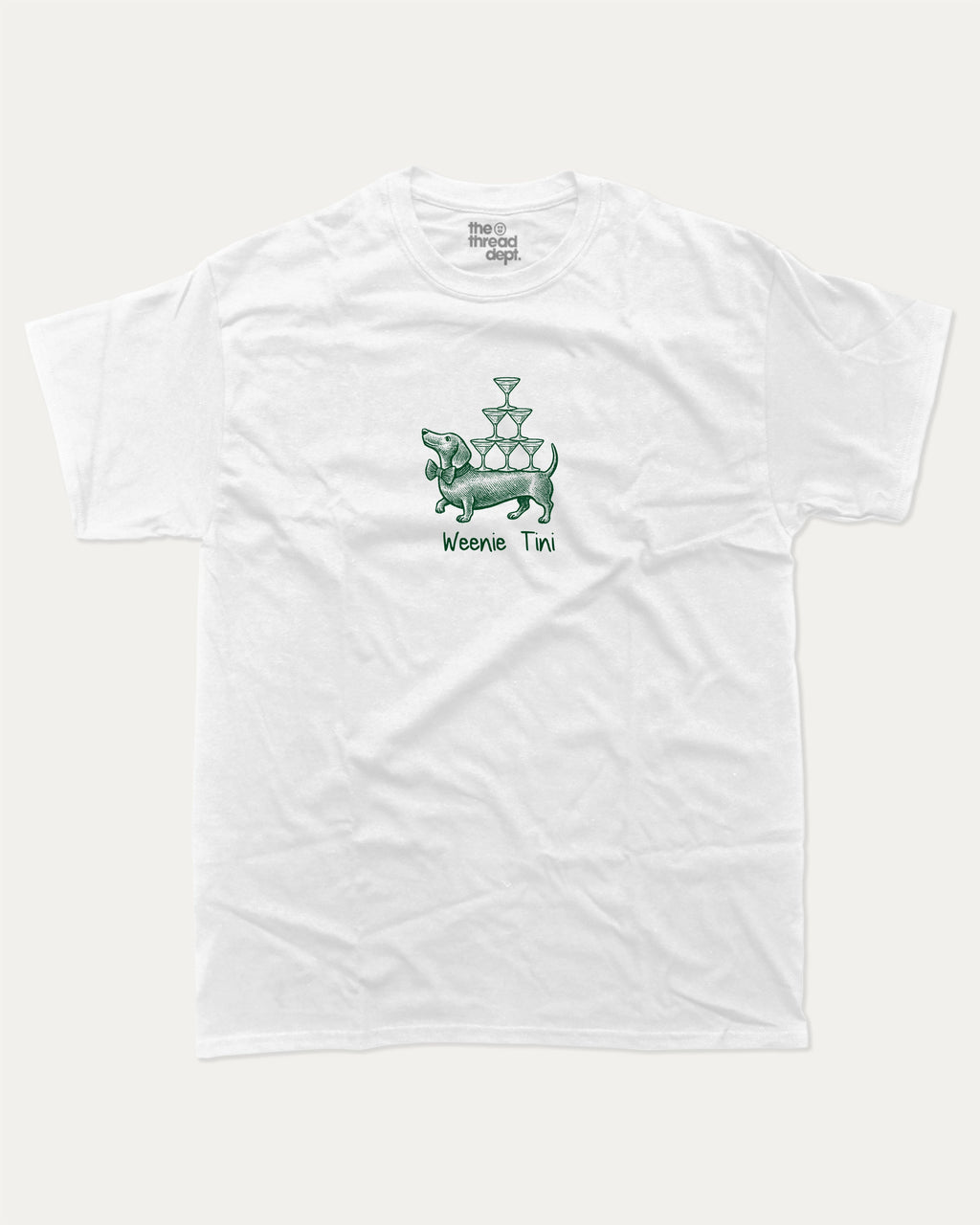 Weenie Tini graphic t-shirt, Cute Dog Graphic T shirt, Docs Hund T shirt, Wiener Dog T shirt, Dog lover T shirt,. A must-have funny tee, trending meme shirt, unique gift idea. White.