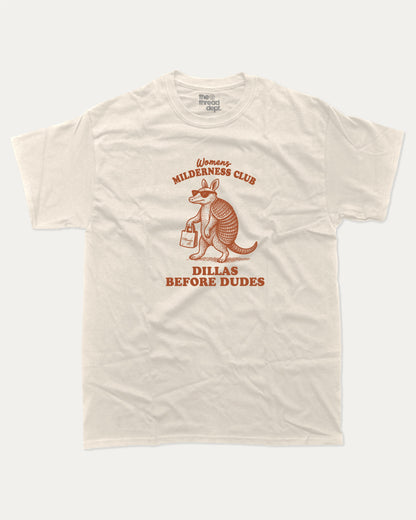 Women's Wilderness Club graphic t-shirt, perfect for adults. A must-have funny tee, trending meme shirt, unique gift idea. Cream.