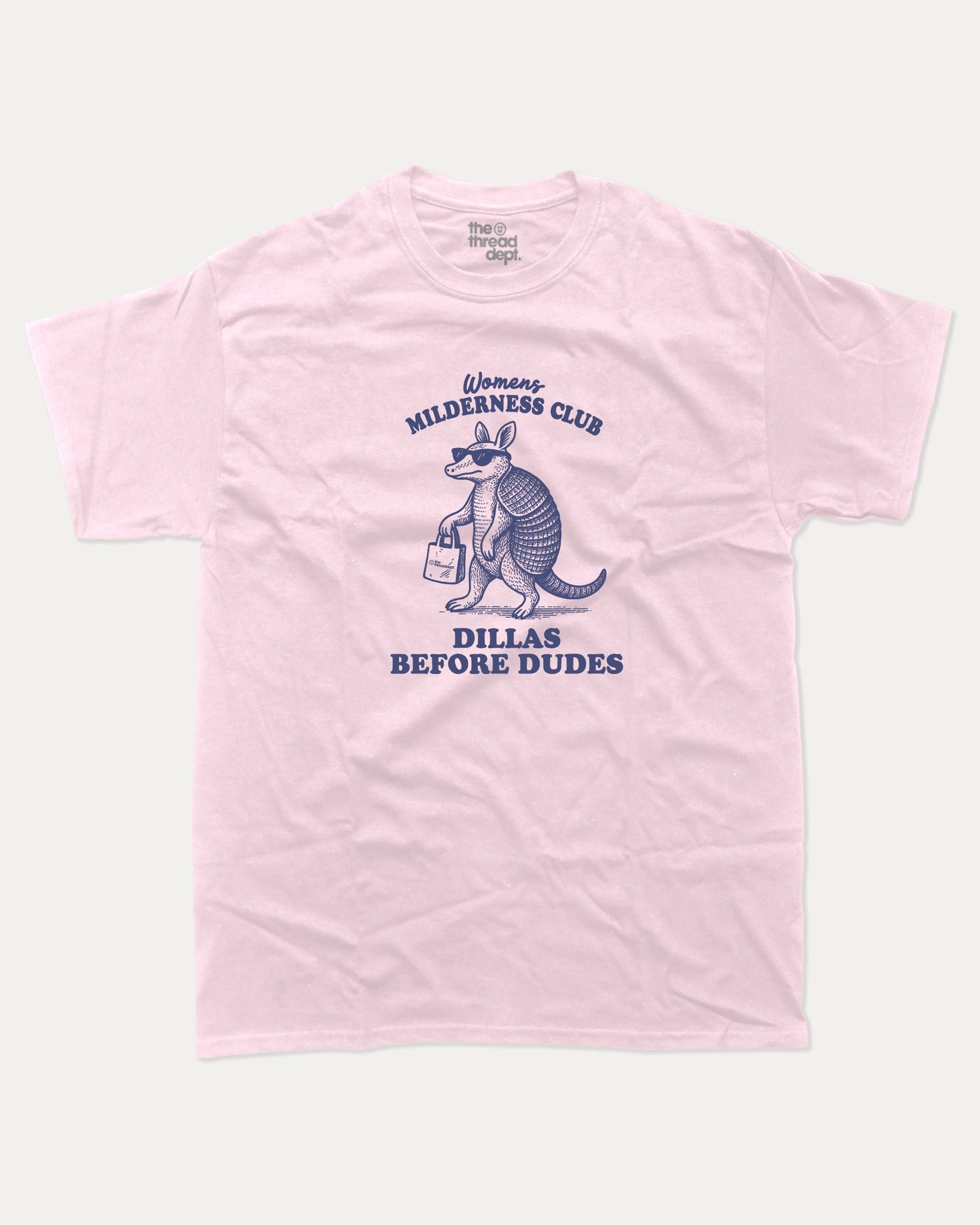 Women's Wilderness Club graphic t-shirt, perfect for adults. A must-have funny tee, trending meme shirt, unique gift idea. Pink.