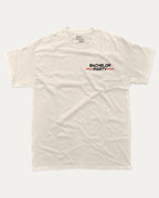 Final Lap Racing Bachelor Party graphic t-shirt, perfect for adults. Funny Bachelor paty tee, trending meme shirt, unique gift idea. Cream.