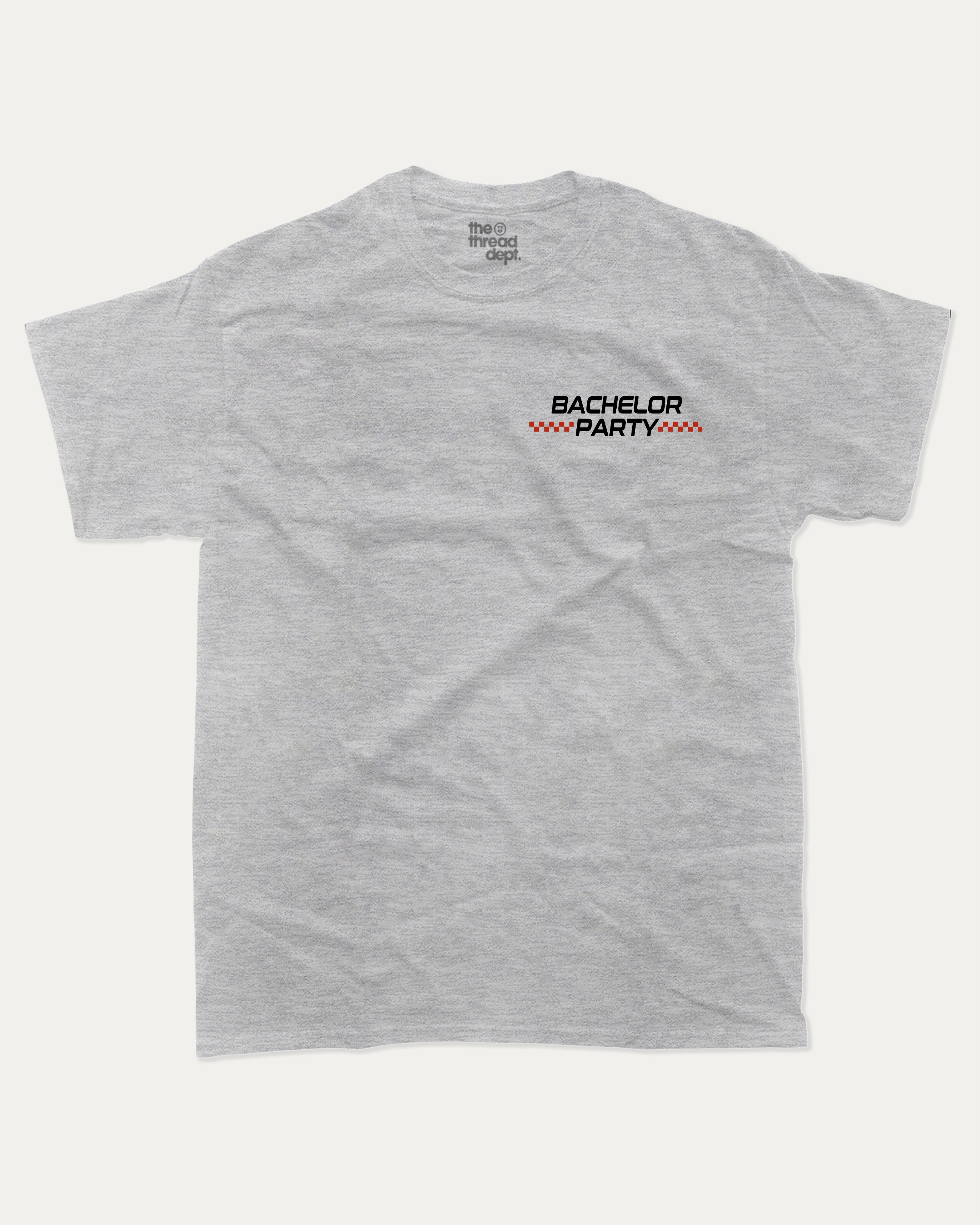 Final Lap Racing Bachelor Party graphic t-shirt, perfect for adults. Funny Bachelor paty tee, trending meme shirt, unique gift idea. Heather Grey.