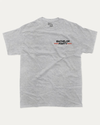 Final Lap Racing Bachelor Party graphic t-shirt, perfect for adults. Funny Bachelor paty tee, trending meme shirt, unique gift idea. Heather Grey.
