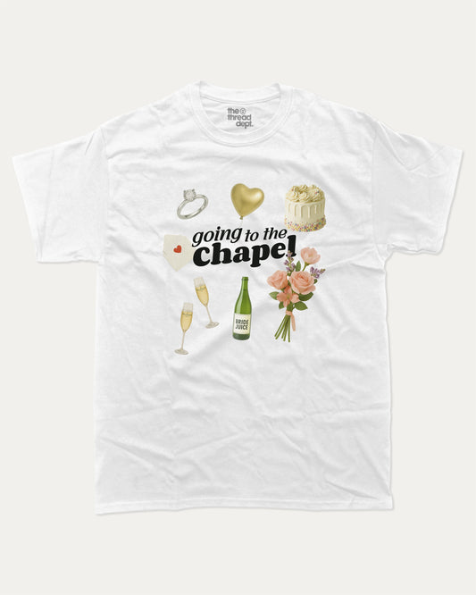 Going to the Chapel graphic t-shirt, Grooms men shirt, Bachelor Party Graphic Tees, Bachelorette party T shirt, Bridal party tees,. A must-have funny tee, trending meme shirt, unique gift idea. White.