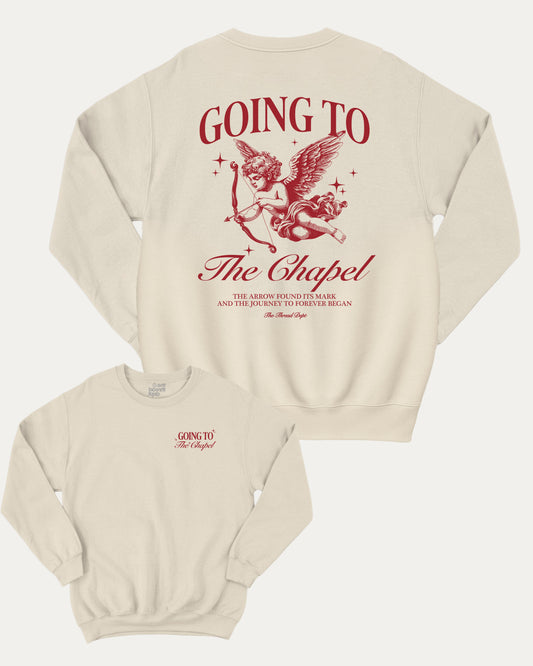 Going To The Chapel In Style pullover sweatshirt, perfect for adults. Bachelor Bachelorette Party graphic pullover, comfy cold-weather wear, bold casual look. Natural sweater