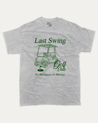 Last Swing Golf Club graphic t-shirt, Grooms men shirt, Bachelor Party Graphic Tees, Bachelorette party T shirt, Bridal party tees,. A must-have funny tee, trending meme shirt, unique gift idea. Heather Grey.