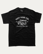 Hot Rod Co graphic tee with bold and humorous print, Car Lovers Graphic T shirt, Retro Muscle Car Graphic T shirt, 70s Hot rod Musle Car Graphic T shirt, funny and trendy graphic. Perfect for adults and gift-giving. Black shirt.