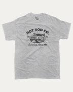 Hot Rod Co graphic tee with bold and humorous print, Car Lovers Graphic T shirt, Retro Muscle Car Graphic T shirt, 70s Hot rod Musle Car Graphic T shirt, funny and trendy graphic. Perfect for adults and gift-giving. Heather Grey shirt.
