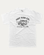 Hot Rod Co graphic tee with bold and humorous print, Car Lovers Graphic T shirt, Retro Muscle Car Graphic T shirt, 70s Hot rod Musle Car Graphic T shirt, funny and trendy graphic. Perfect for adults and gift-giving. White shirt.