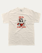 All The Jingle Ladies graphic tee with bold and humorous print, Perfect Gift for Christmas, X Mas Graphic T shirt, X-mas Gift, funny and trendy graphic. Perfect for adults and gift-giving. Cream shirt.