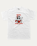 All The Jingle Ladies graphic tee with bold and humorous print, Perfect Gift for Christmas, X Mas Graphic T shirt, X-mas Gift, funny and trendy graphic. Perfect for adults and gift-giving. White shirt.