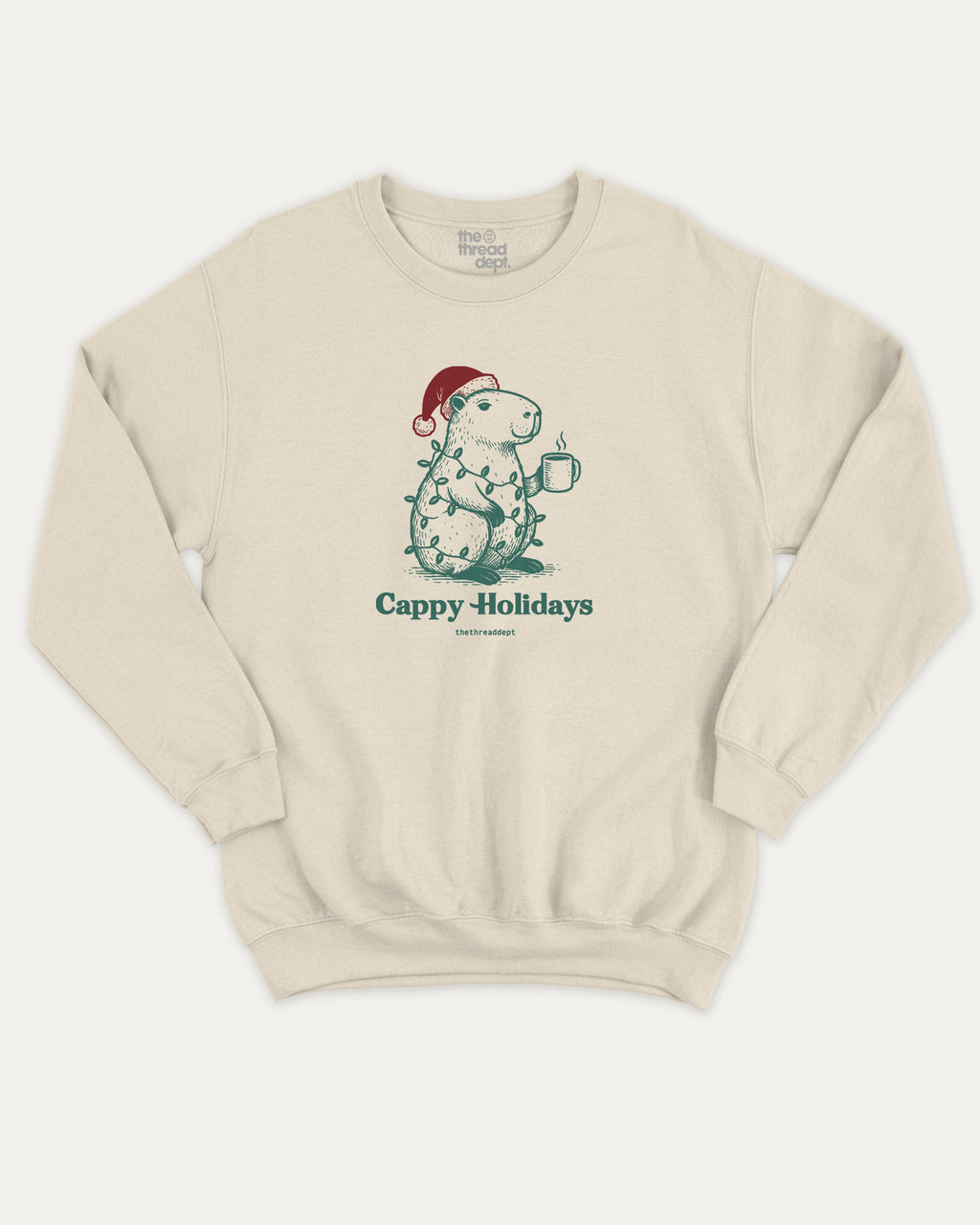 Cappy Holidays graphic sweatshirt with bold and humorous print, Perfect Gift for Christmas, Christmas Gift, X-mas Gift for friends, warm and cozy graphic for everyday wear. Perfect for adults and gift-giving. Natural pullover.