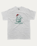 Cappy Holidays graphic tee with bold and humorous print, Perfect Gift for Christmas, Christmas Gift, X-mas Gift for friends, funny and trendy graphic. Perfect for adults and gift-giving. Ash Grey shirt.