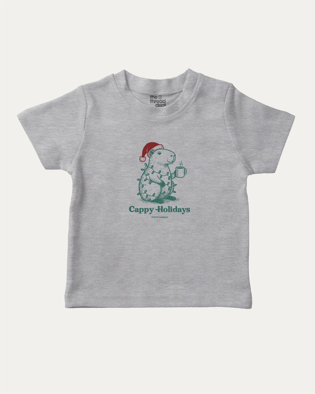 Cappy Holidays graphic tee with bold and humorous print, Perfect Gift for Christmas, Christmas Gift, X-mas Gift for friends, funny and trendy graphic. Perfect for adults and gift-giving. Heather Grey shirt.