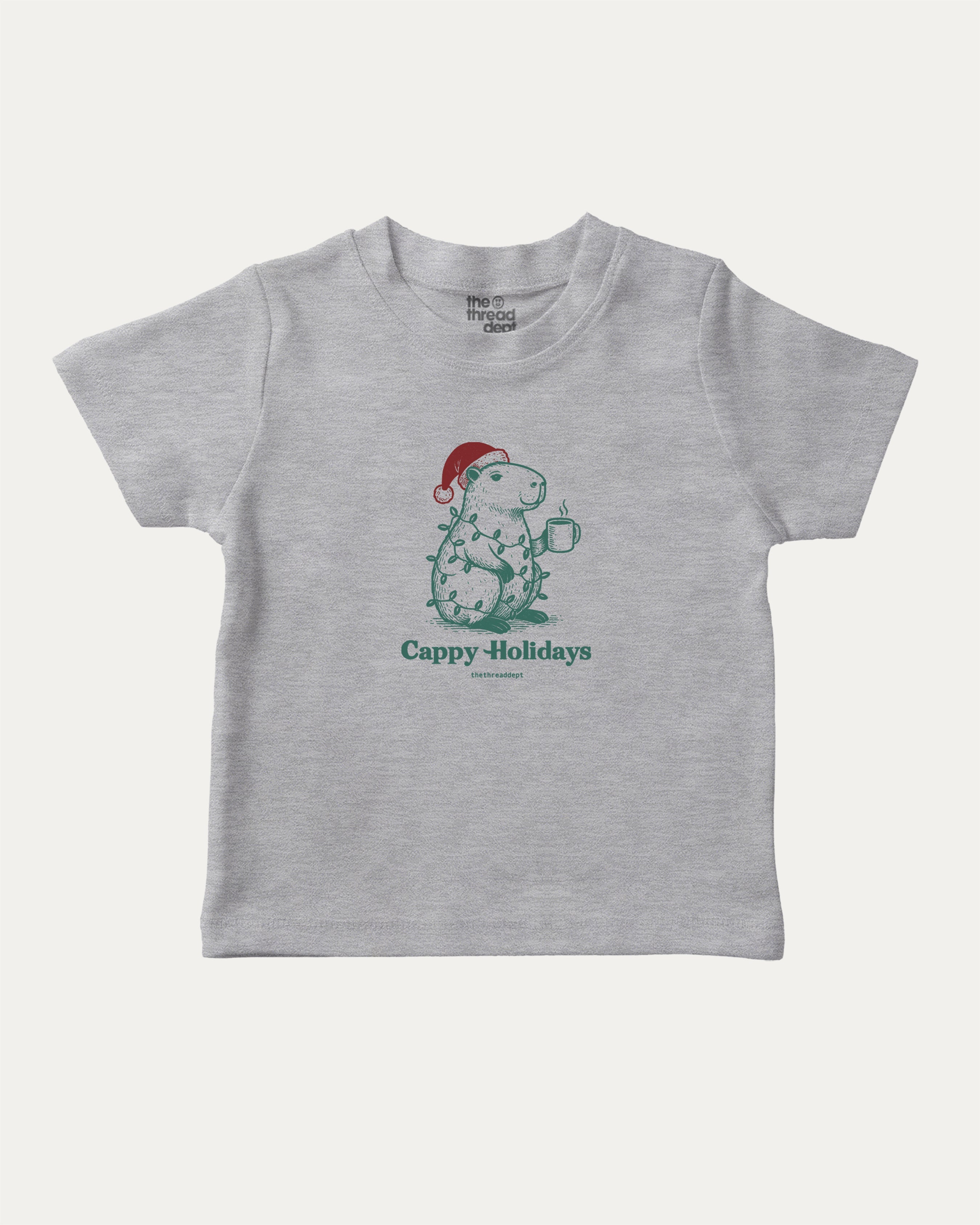 Cappy Holidays graphic tee with bold and humorous print, Perfect Gift for Christmas, Christmas Gift, X-mas Gift for friends, funny and trendy graphic. Perfect for adults and gift-giving. Heather Grey shirt.