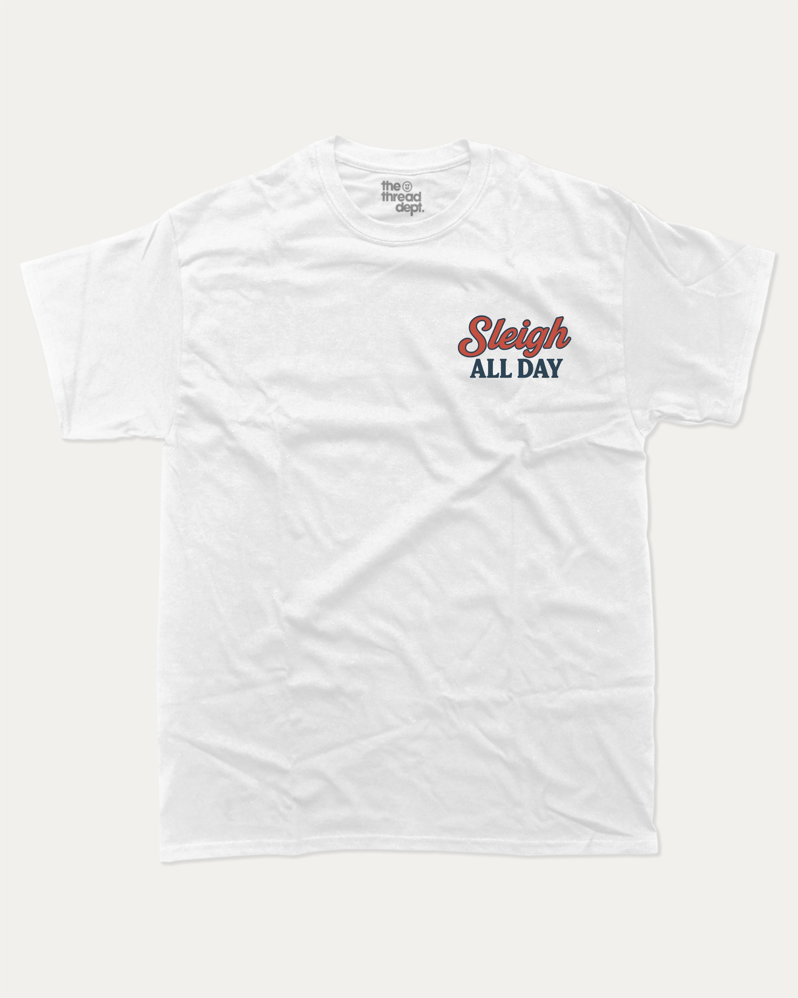 Capybara's Sleigh Rides graphic tee with bold and humorous print, Perfect Gift for Christmas, X Mas Graphic T shirt, X-mas Gift, funny and trendy graphic. Perfect for adults and gift-giving. White shirt.