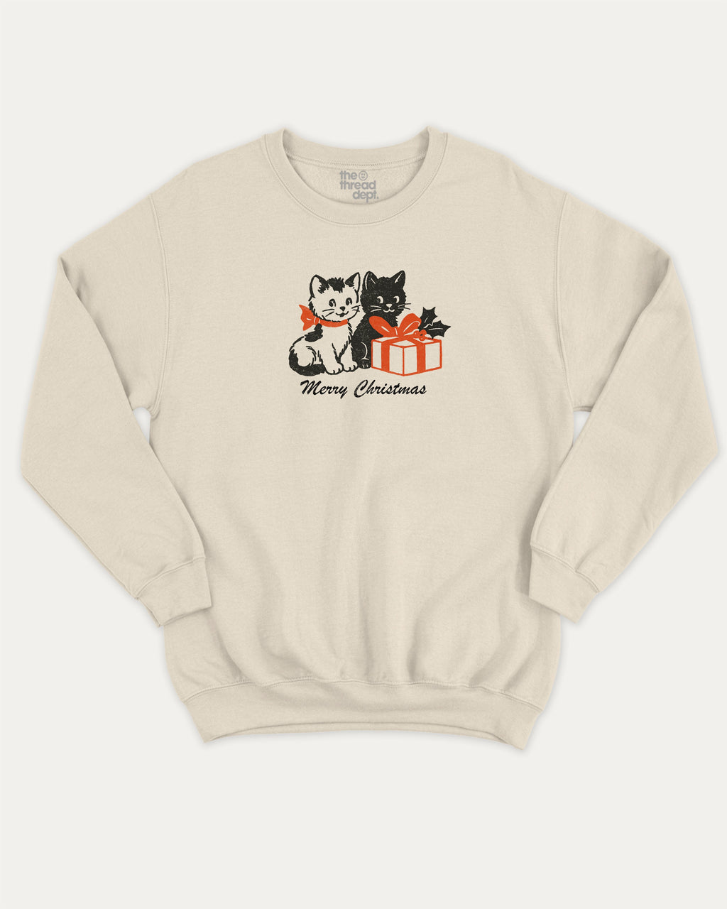 Christmas Cats graphic sweatshirt with bold and humorous print, Perfect Gift for Christmas Holiday, Holiday Gift Graphic T shirt, X-mas Graphic T shirt, warm and cozy graphic for everyday wear. Perfect for adults and gift-giving. Natural pullover.
