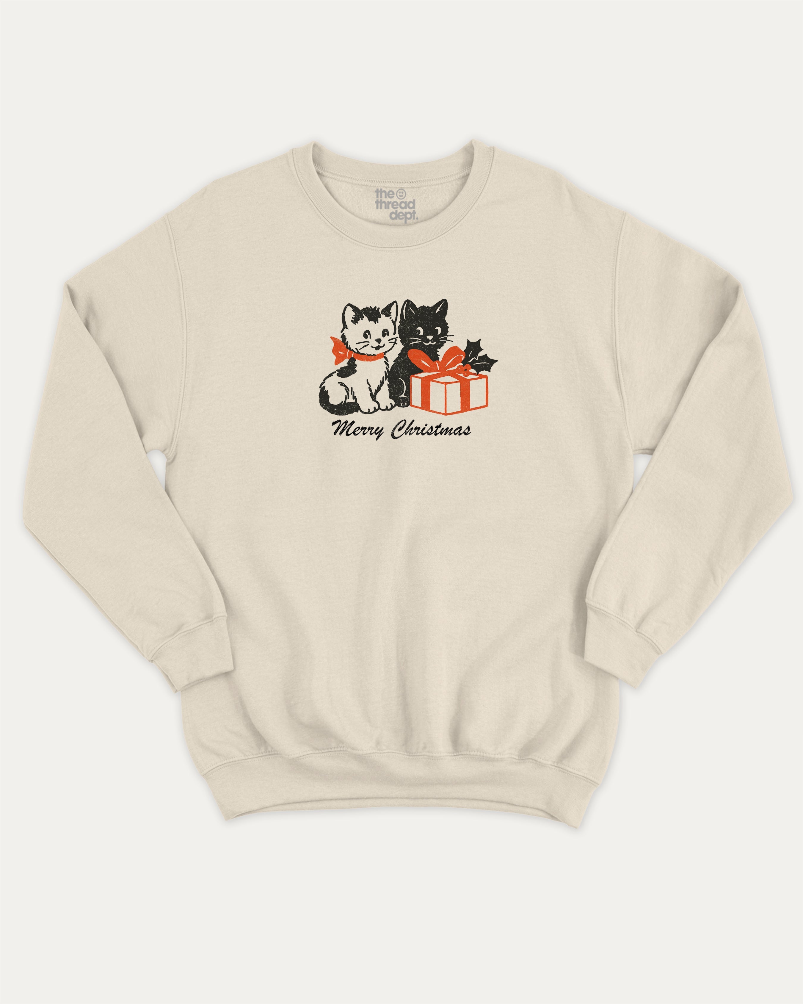 Christmas Cats graphic sweatshirt with bold and humorous print, Perfect Gift for Christmas Holiday, Holiday Gift Graphic T shirt, X-mas Graphic T shirt, warm and cozy graphic for everyday wear. Perfect for adults and gift-giving. Natural pullover.