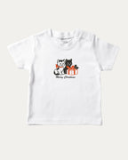 Christmas Cats graphic tee with bold and humorous print, Perfect Gift for Christmas Holiday, Holiday Gift Graphic T shirt, X-mas Graphic T shirt, funny and trendy graphic. Perfect for adults and gift-giving. White shirt.