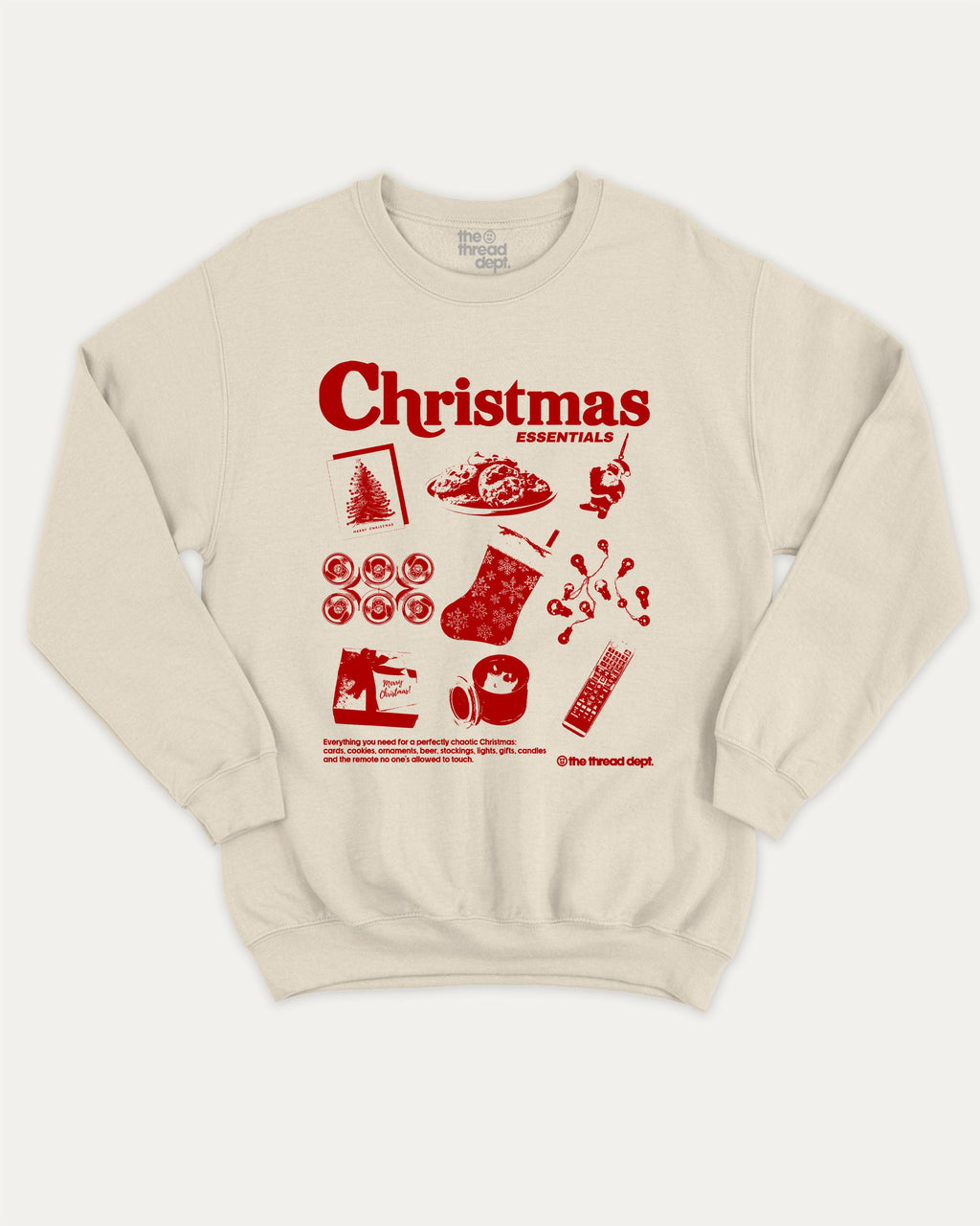 Christmas Essentials graphic sweatshirt with bold and humorous print, Perfect Gift for Christmas, X-mas Gift, X-mas T shirt,  warm and cozy graphic for everyday wear. Perfect for adults and gift-giving. Natural pullover.